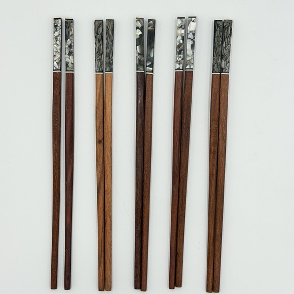 The Unbranded Brand Other - Japanese Style Iridescent Gray Faux Abalone Chopsticks Set 5 Pairs Wood Resin C